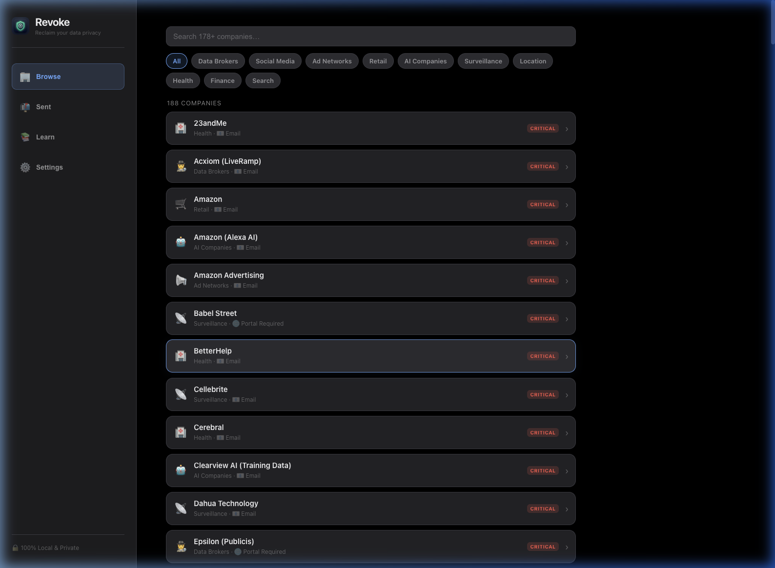 The Revoke web app interface showing the company directory.